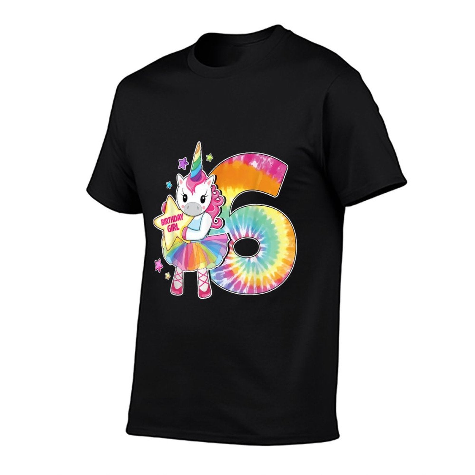6th Birthday Unicorn Gift for Girls Age 6 Tie Dye  Cotton T-Shirt