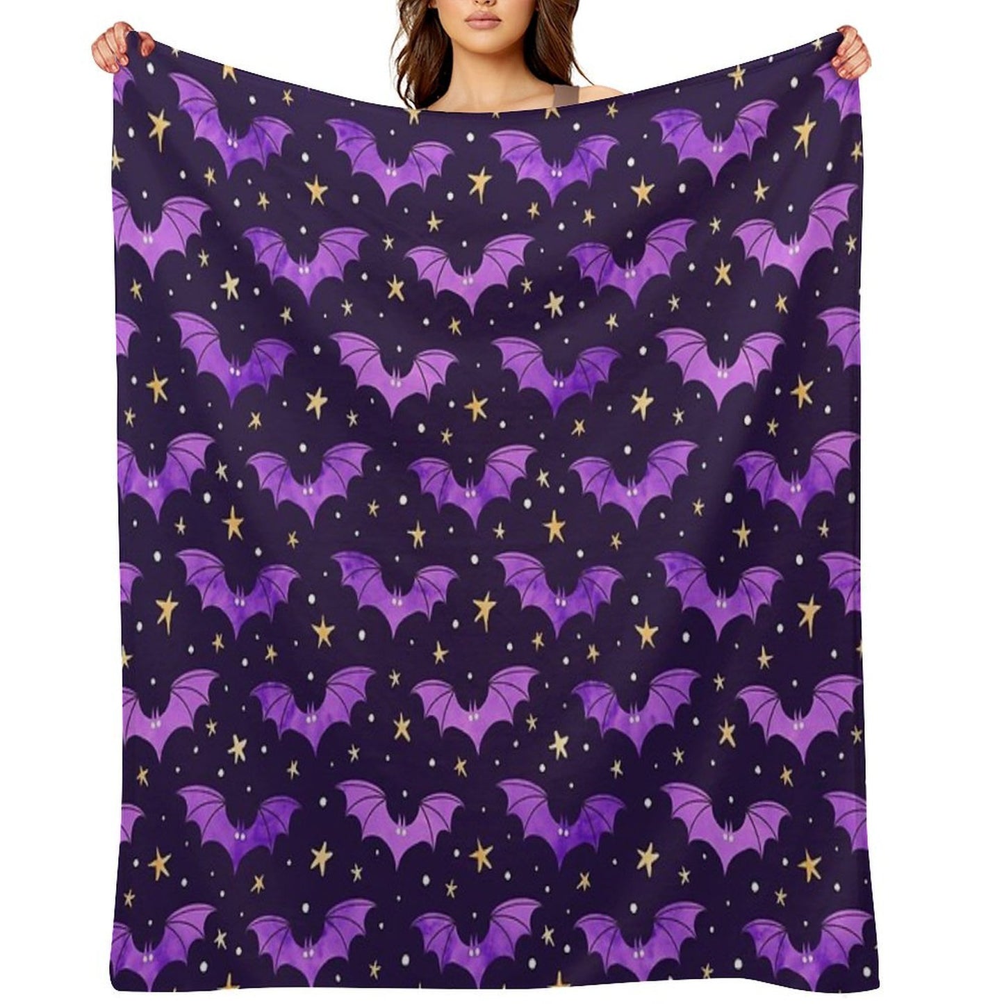 Watercolor Bats Purple on Black Comfort Throw Blanket