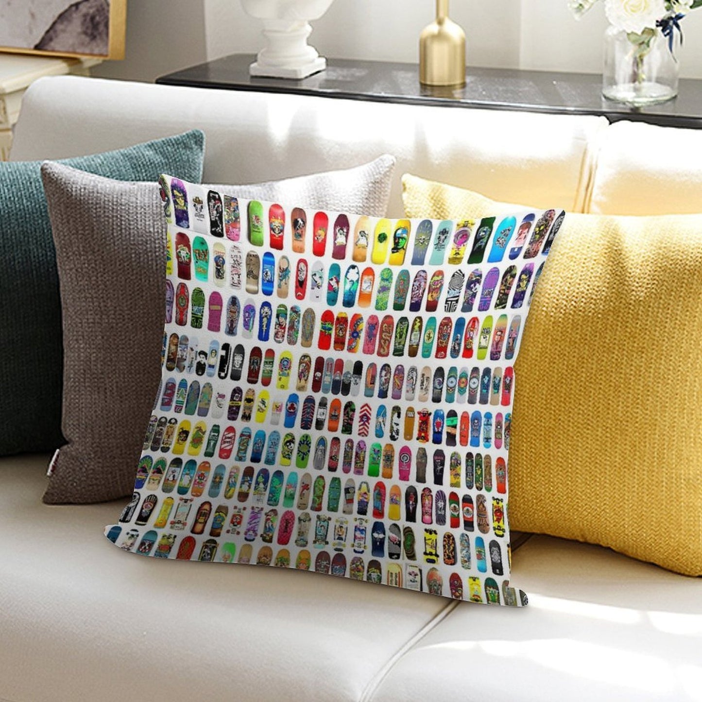 Vintage Skateboard Print Soft Gift Ready Throw Pillow