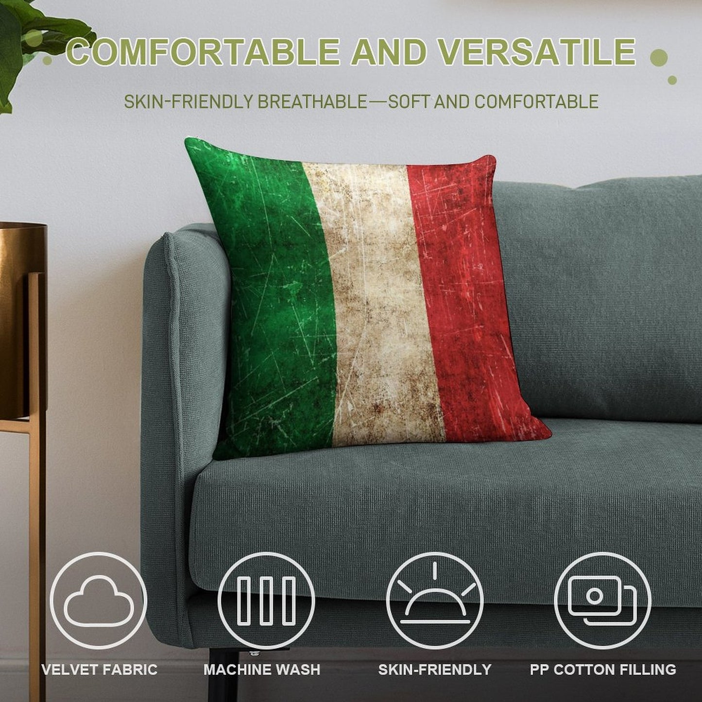 Vintage Aged And Scratched Italian Flag Soft Durable Construction Throw Pillow