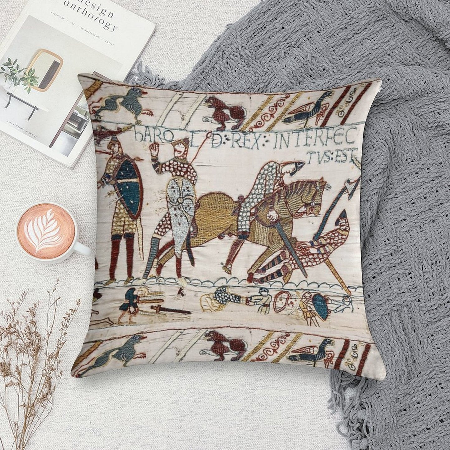 THE BAYEUX TAPESTRY ,The Death of King Harold at Battle of Hastings. Soft Ultra-Soft Texture Throw Pillow