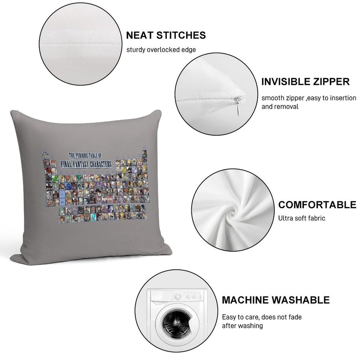 The Periodic Table of Final Fantasy Characters Soft Style Accent Throw Pillow