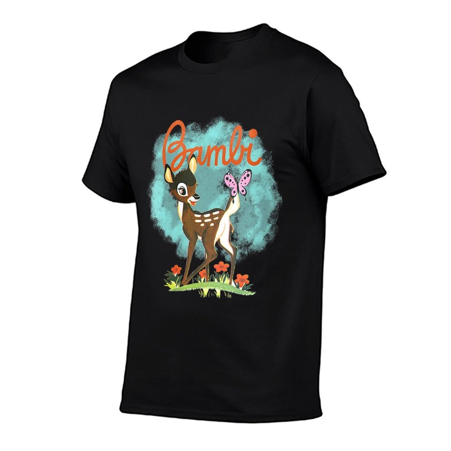 Womens Disney Bambi Cute Bambi Playing Around Watercolor Retro Durable T-Shirt