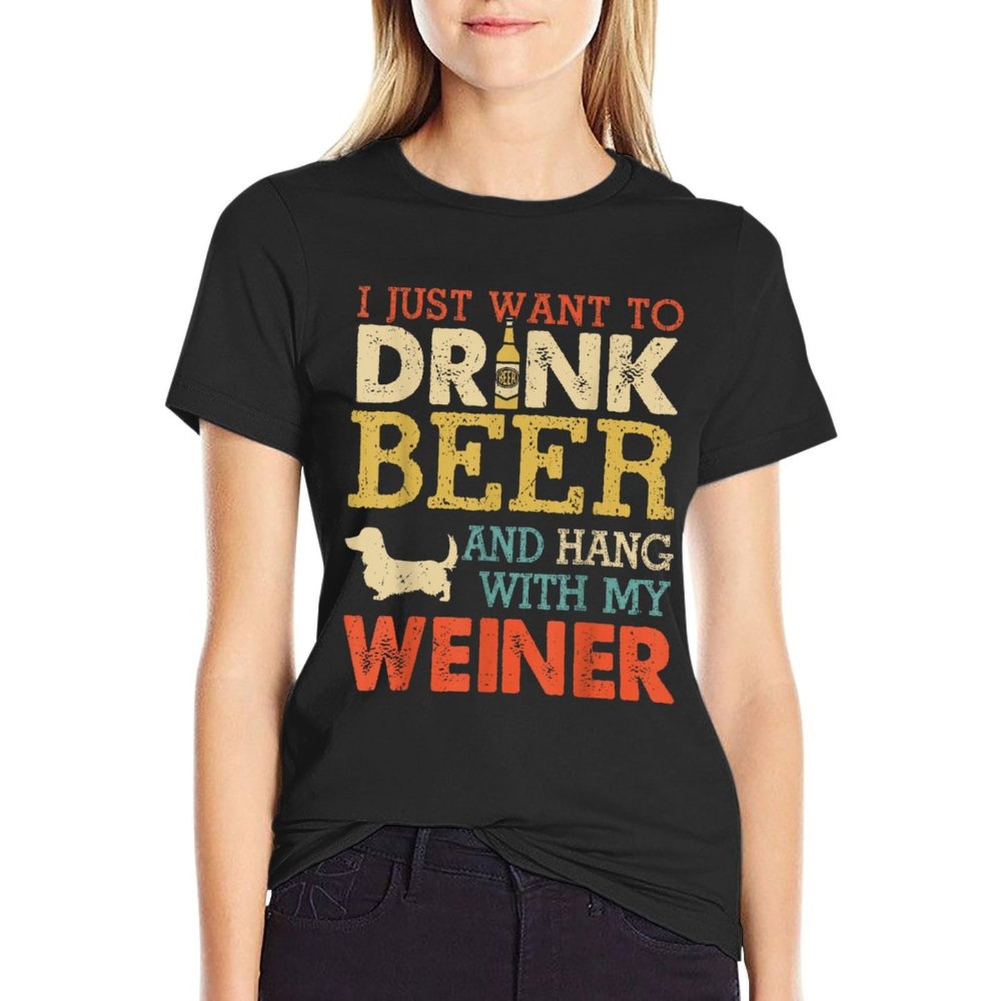 Weiner Dachshund Dad Drink Beer Hang With Dog Funny Vintage for Men Women Slim-fit Cut T-Shirt