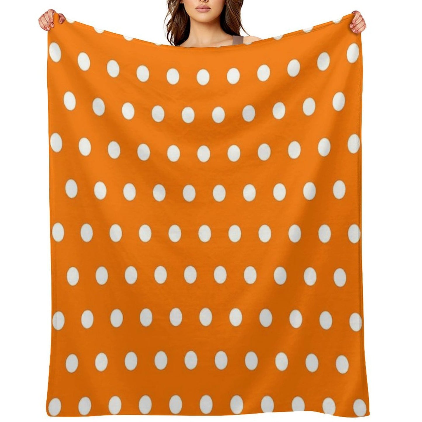 White And Calendula Orange Textured Polka Dot Grid Plush Throw Blanket