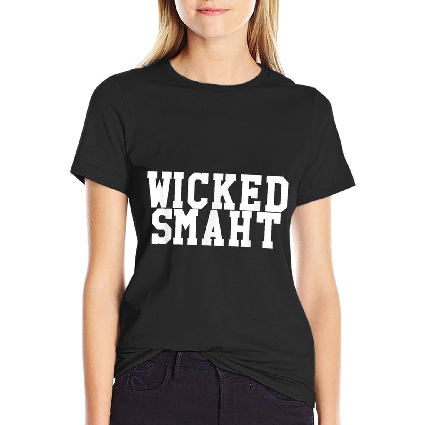 Wicked Smaht Funny Boston New England Accent Ribbed Collar T-Shirt
