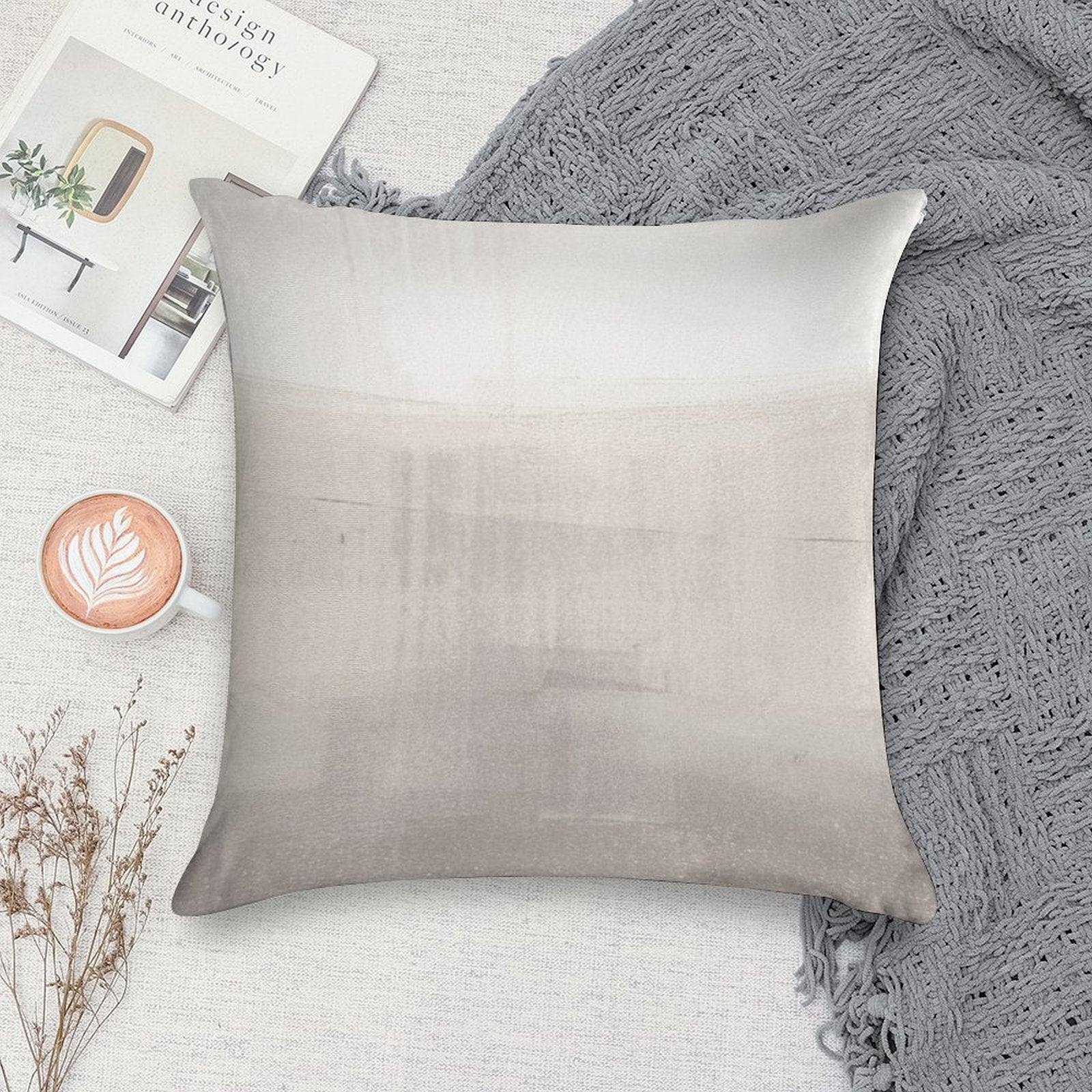 Beige Horizon Minimalist Abstract Landscape Soft Warmth Comfort Throw Pillow