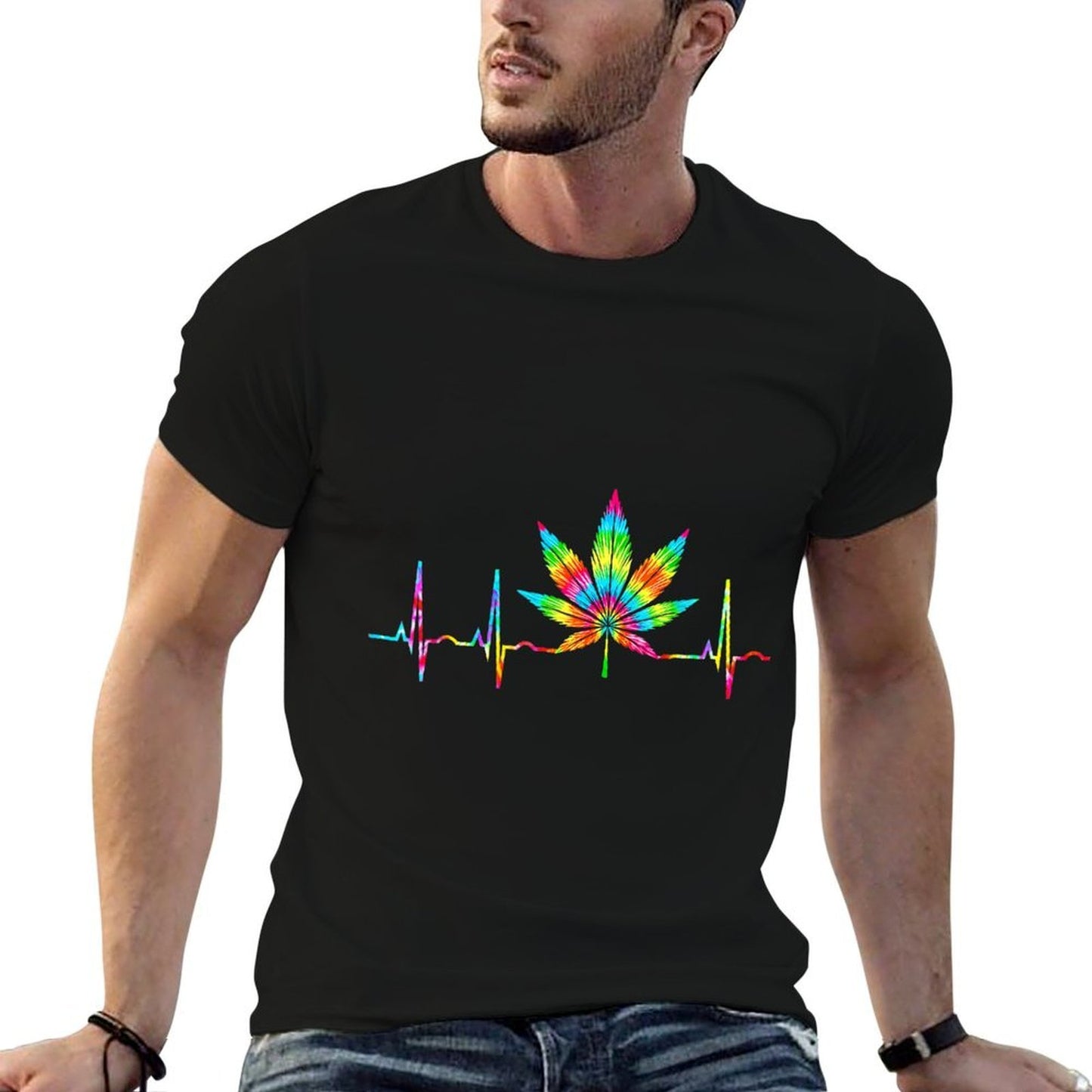 Weed Humor Marijuana Cannabis Leaves Heartbeat Stoner Comfortable T-Shirt
