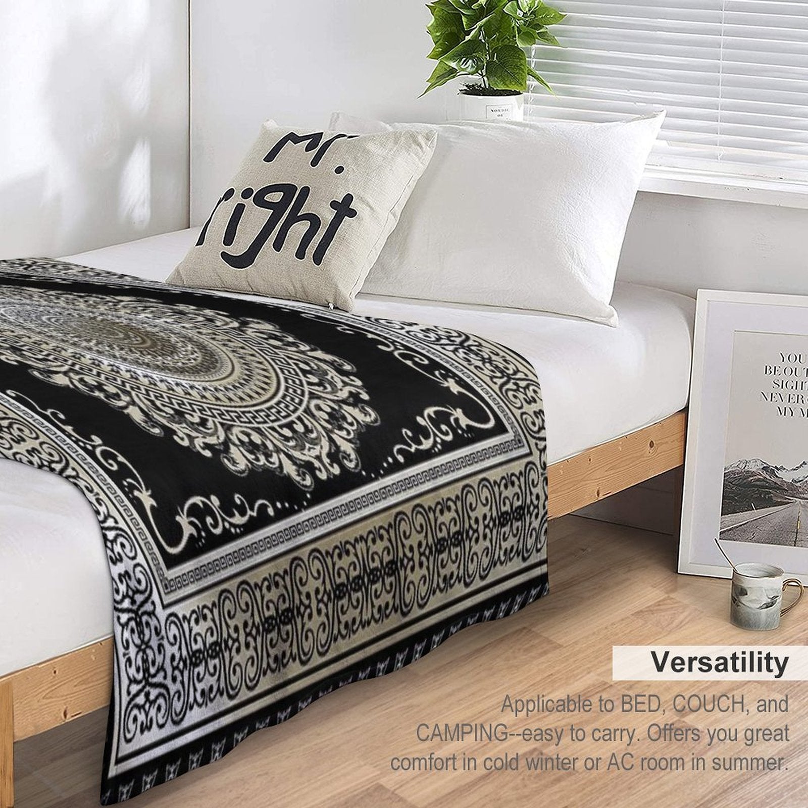 Ornate Greek Key Medallion Khaki And Black Durable Throw Blanket