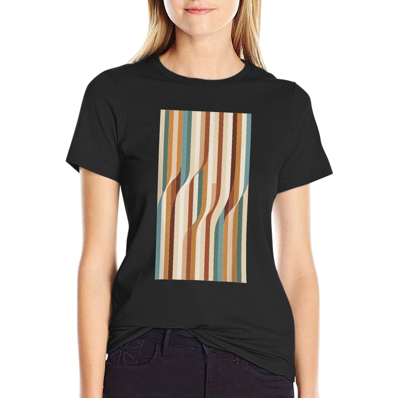 Abstract Geometric Wave Stripes Boho Minimalist  Heathered Texture T-Shirt