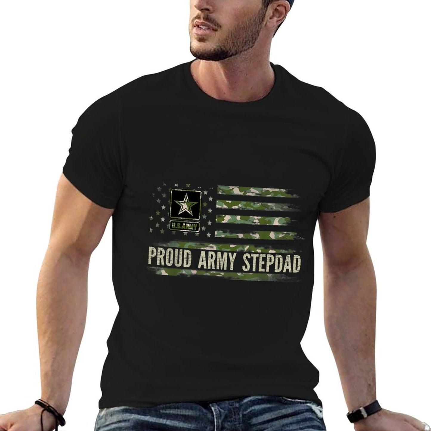Vintage Proud Army Stepdad Camo American Veteran Gift Slim-fit Cut T-Shirt