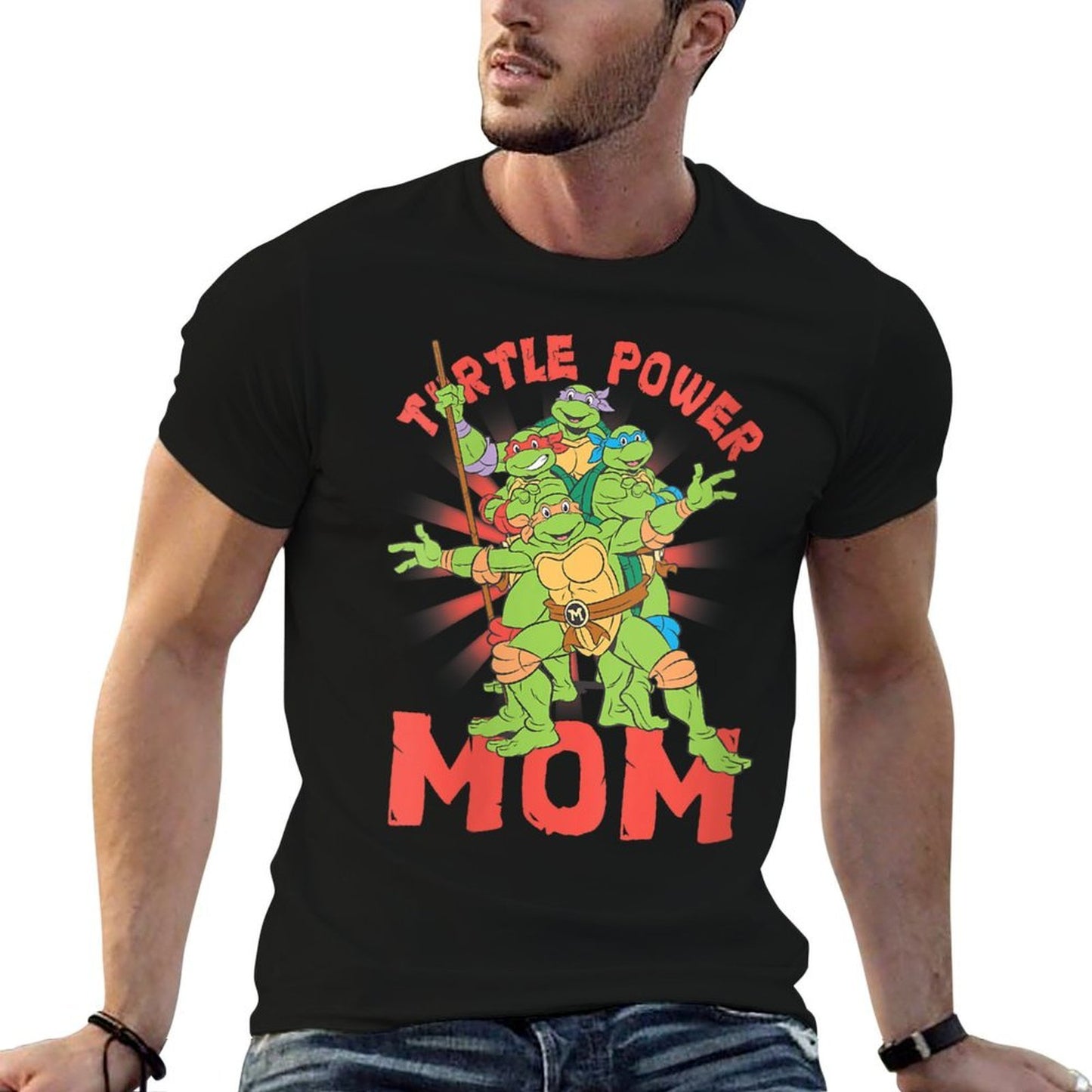 Teenage Mutant Ninja Turtles Mom Turtle Power Poster Ribbed Collar T-Shirt