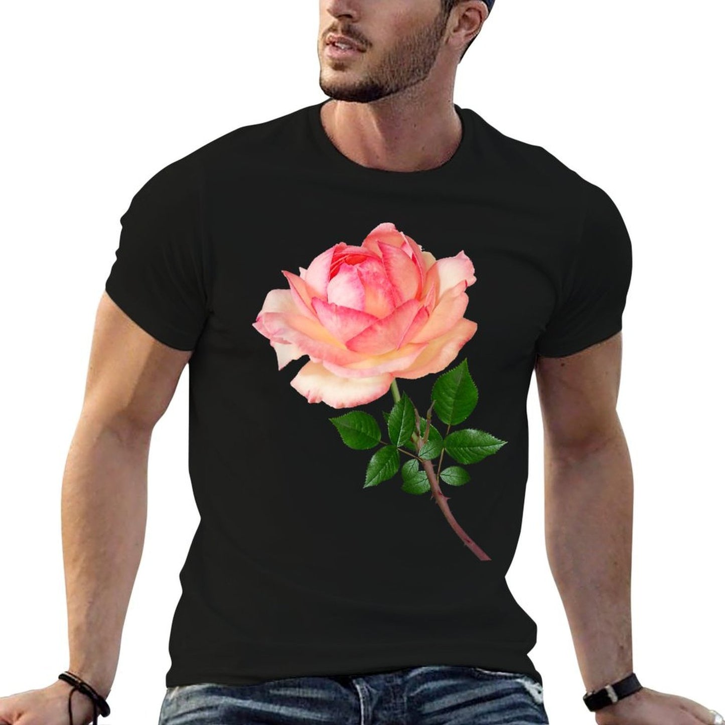 White And Pink Rose Morning Blush Botanical Flower Easy-care T-Shirt