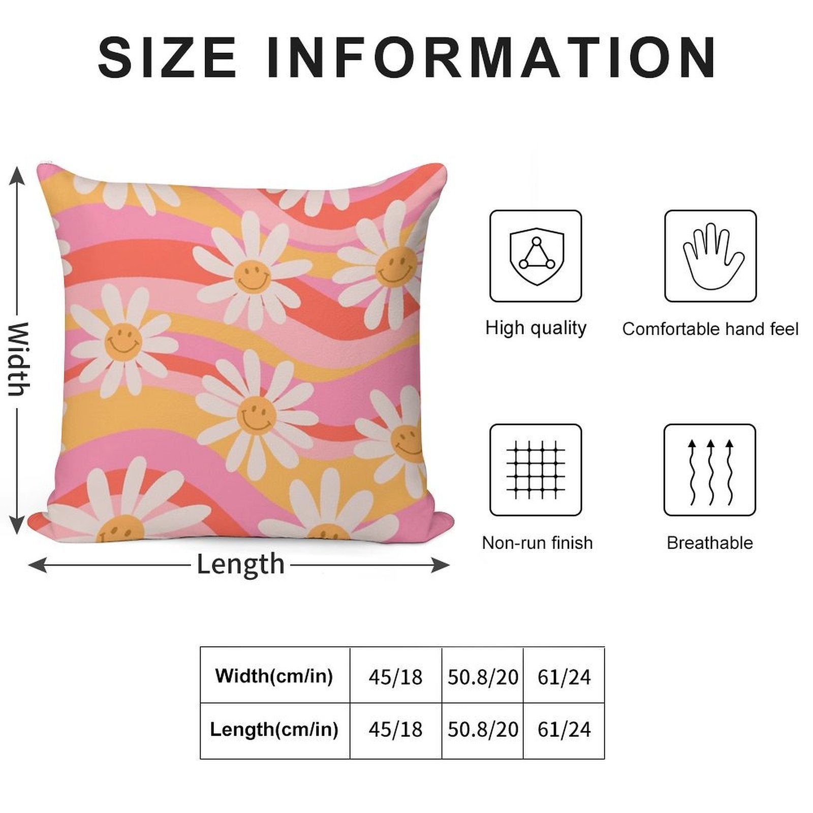 Wavy Daisies Soft Shrink-Resistant Throw Pillow