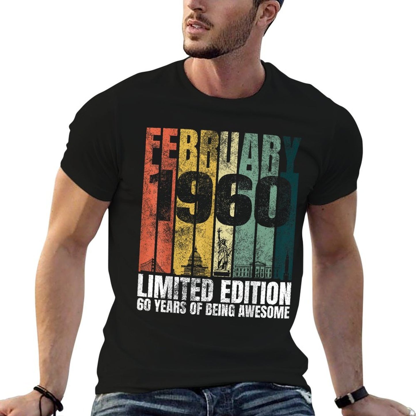 Vintage February 1960 Bday Gifts 60 Years Old 60th Birthday  Oversized Silhouette T-Shirt