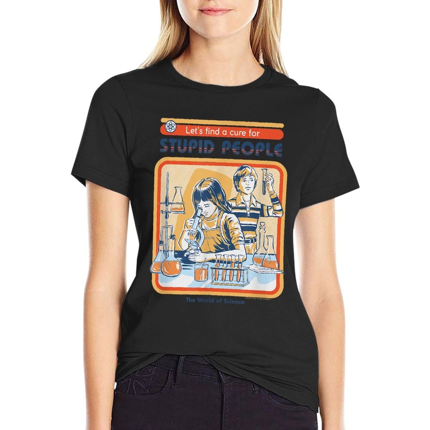 Steven Rhodes Lets Cure Stupid People Lab Retro Dark Humor Ribbed Collar T-Shirt