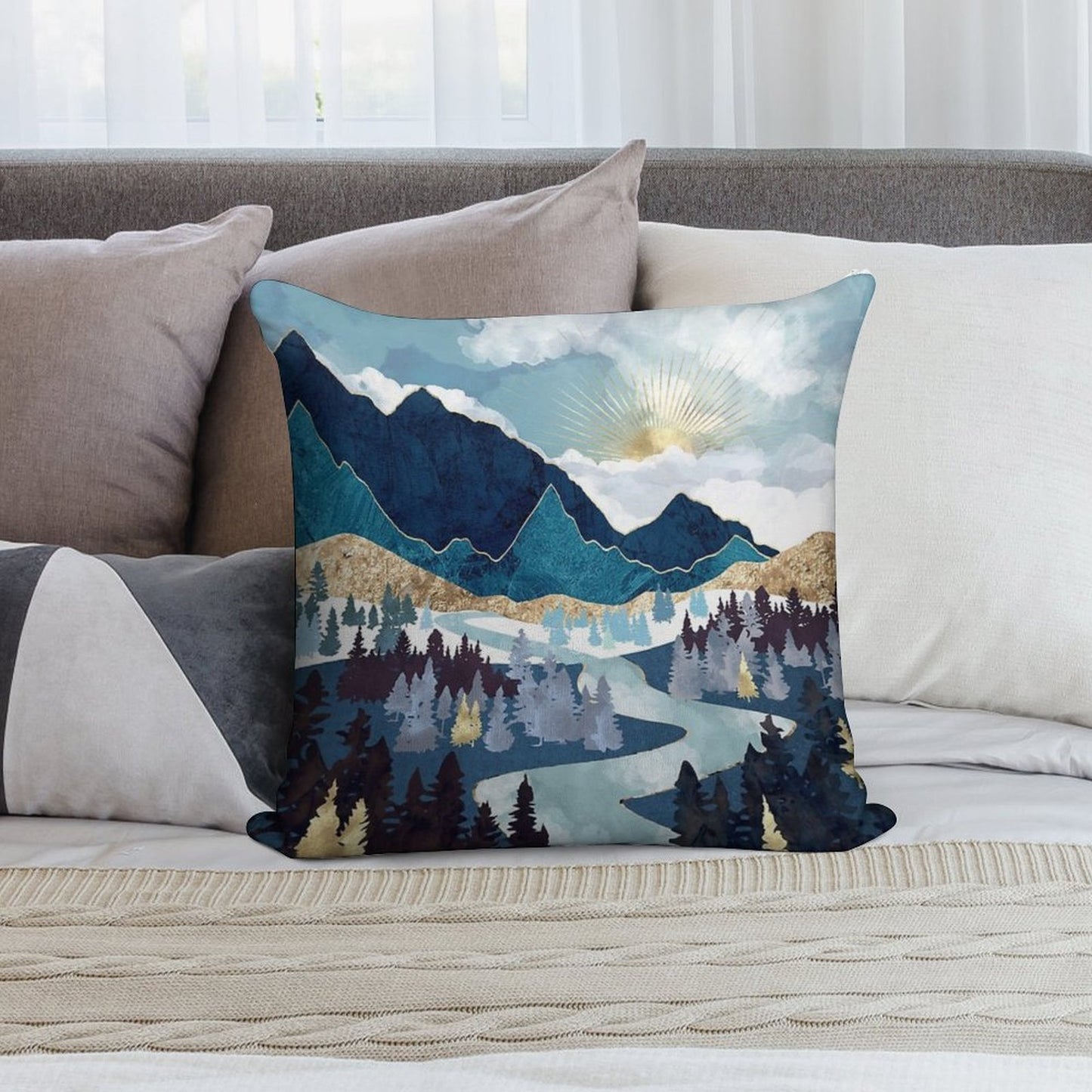 Valley Sunrise Soft Shrink-Resistant Throw Pillow