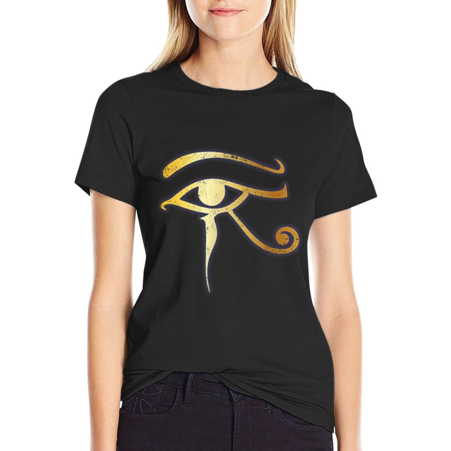 The Eye of Horus Ra Egyptian Symbol of Protection - Pocket Ribbed Collar T-Shirt