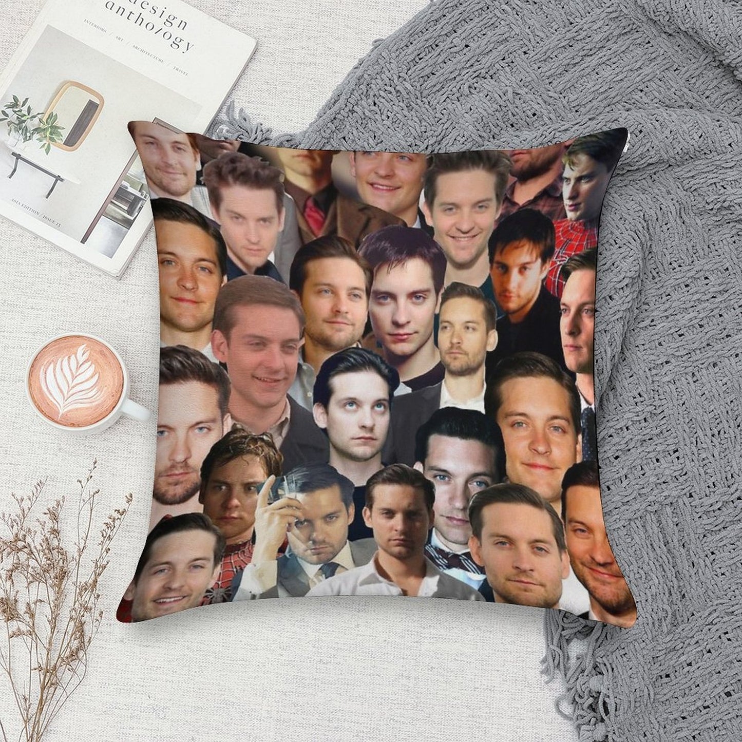 Tobey Maguire Photo Collage Soft Luxury Feel Throw Pillow