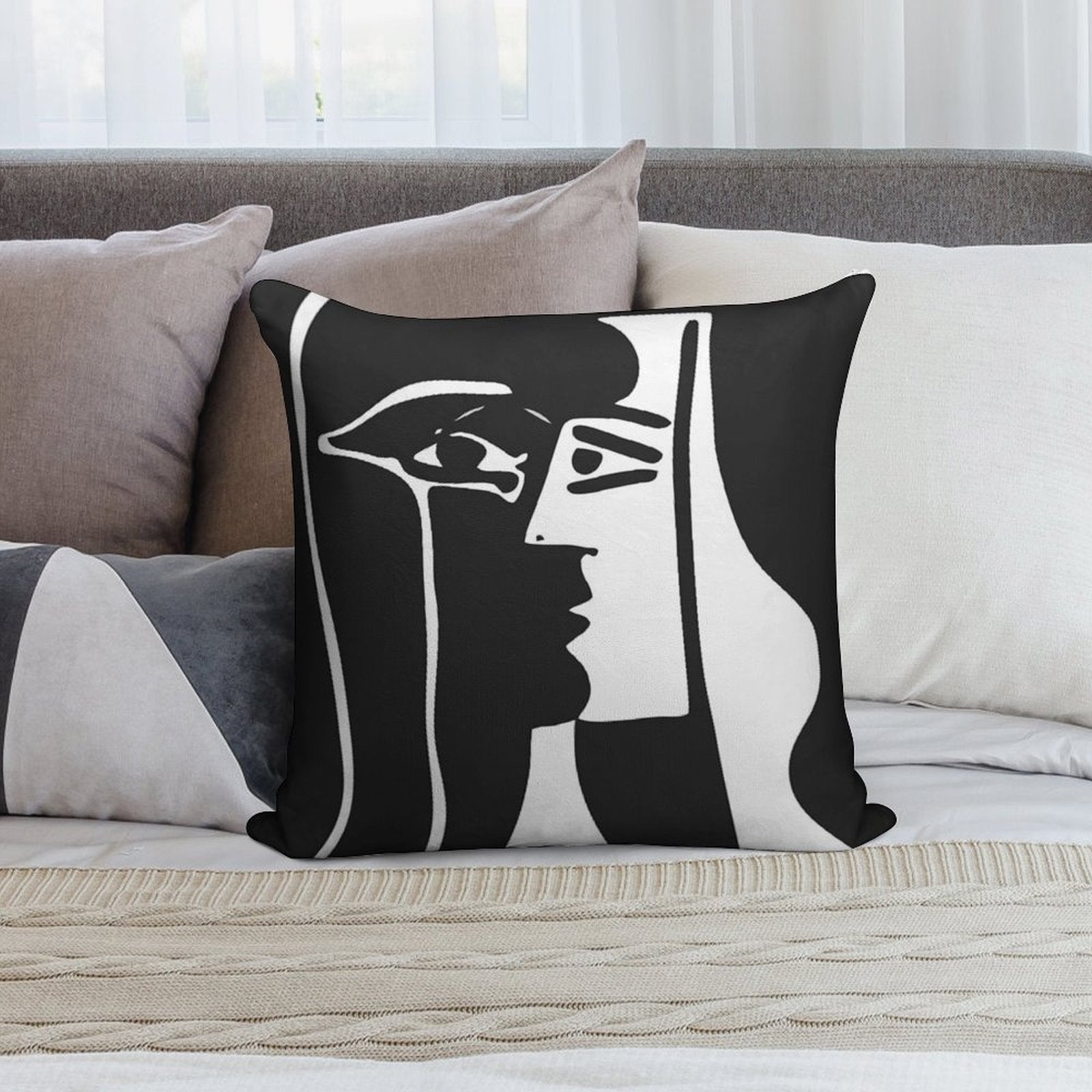 Black And White Faces VectorArt. Soft Hidden Zipper Throw Pillow