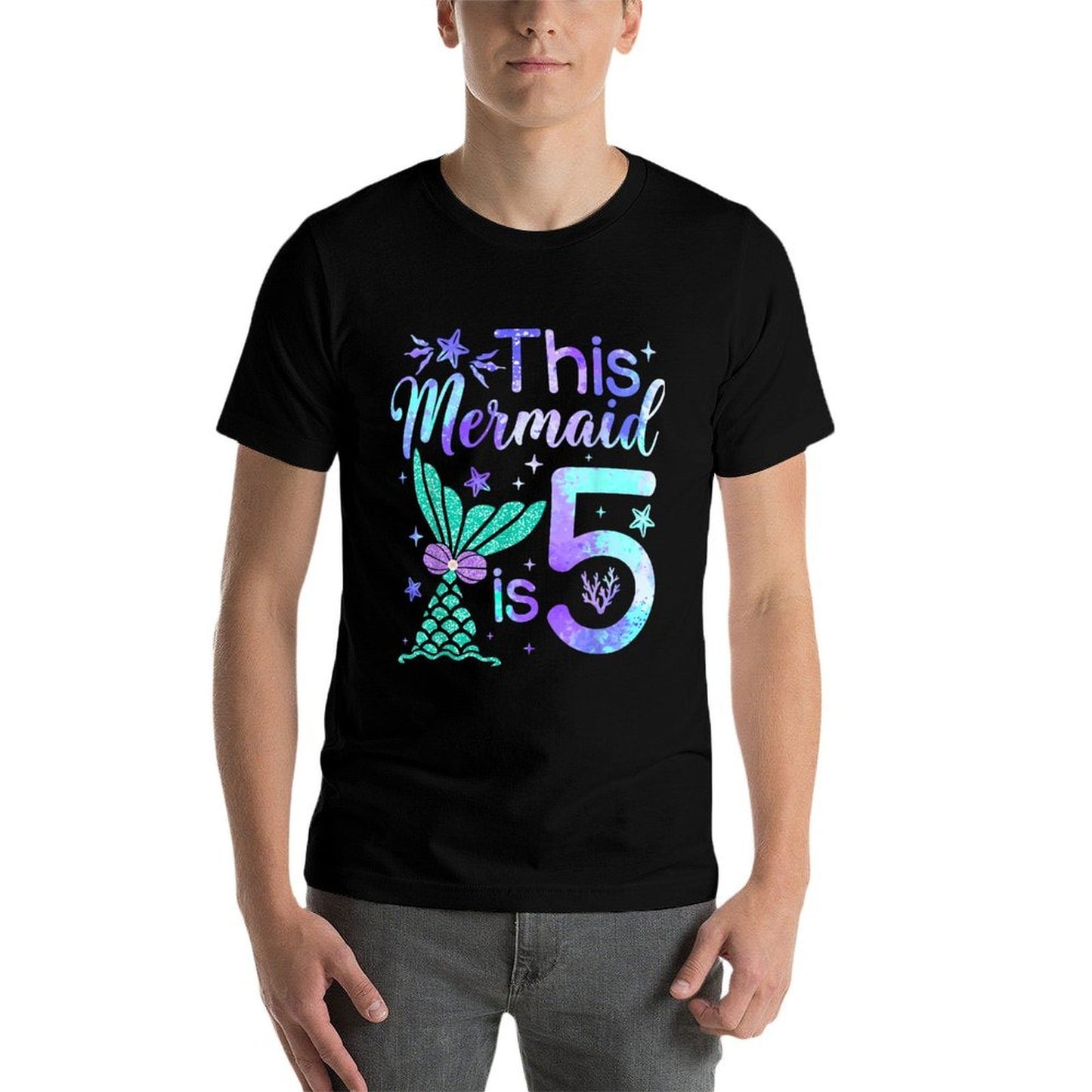 This Mermaid Is 5 Year Old Girls Kids 5th Birthday Mermaid  Cotton T-Shirt