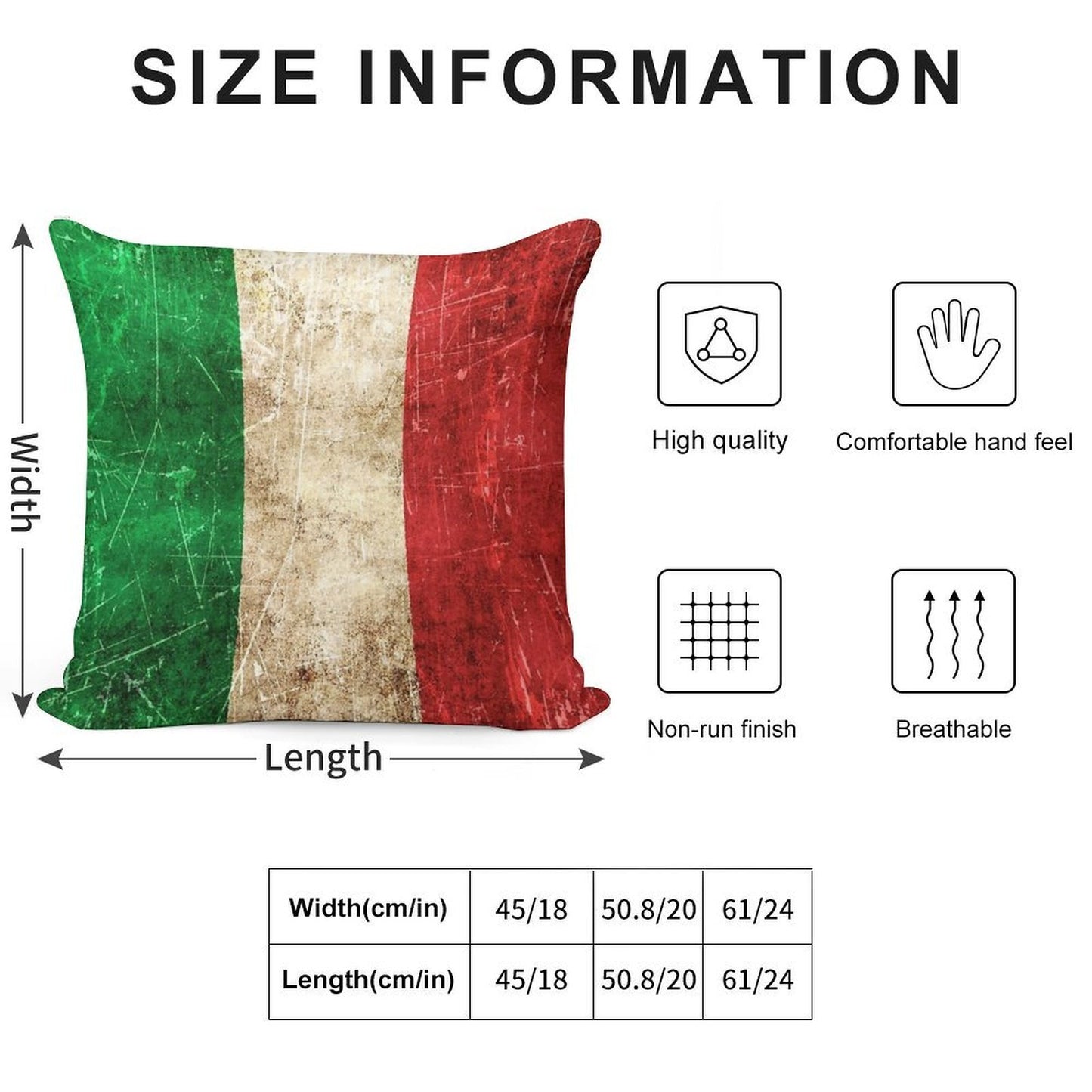Vintage Aged And Scratched Italian Flag Soft Durable Construction Throw Pillow