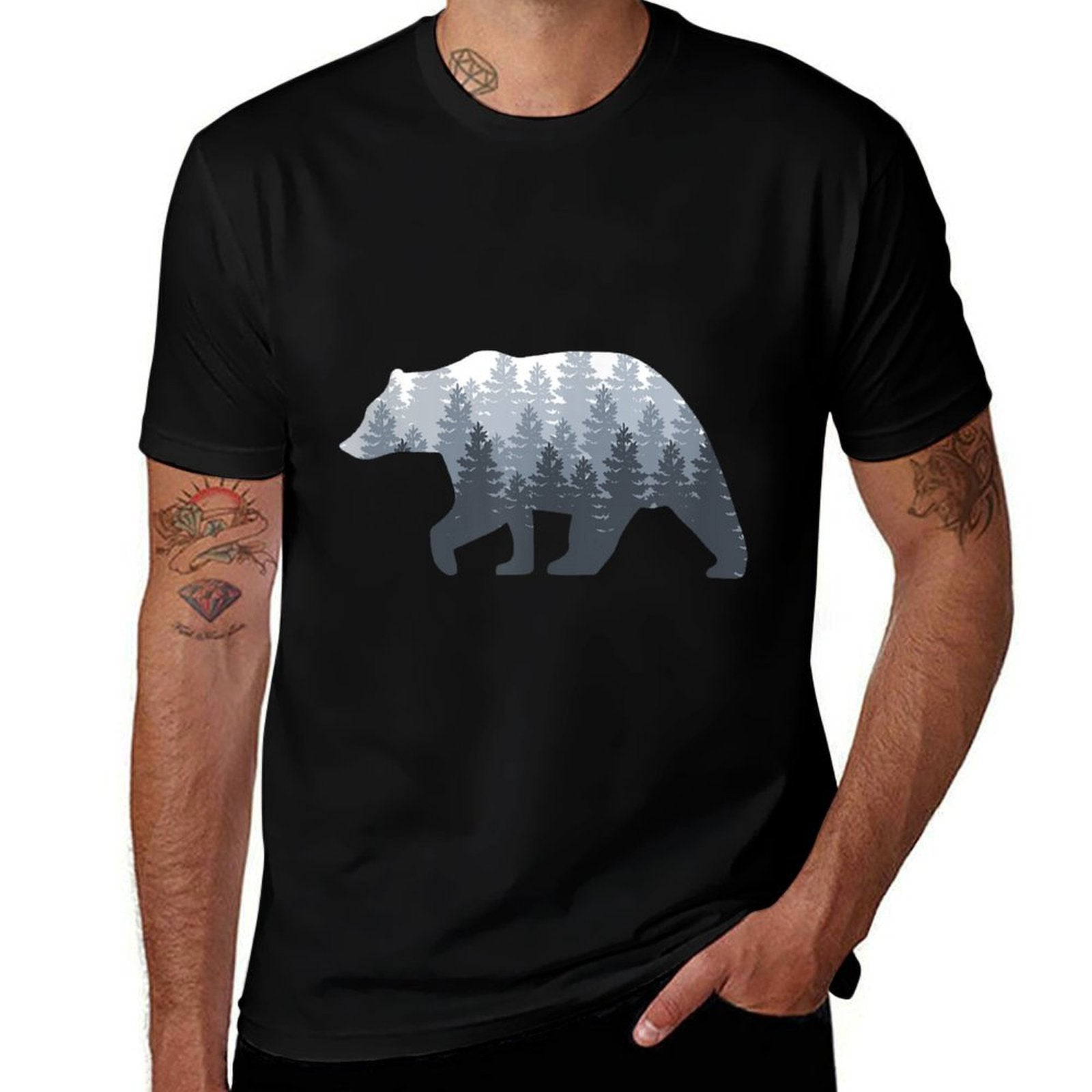 Bear Nature Wilderness And Forest Landscape  Cotton T-Shirt