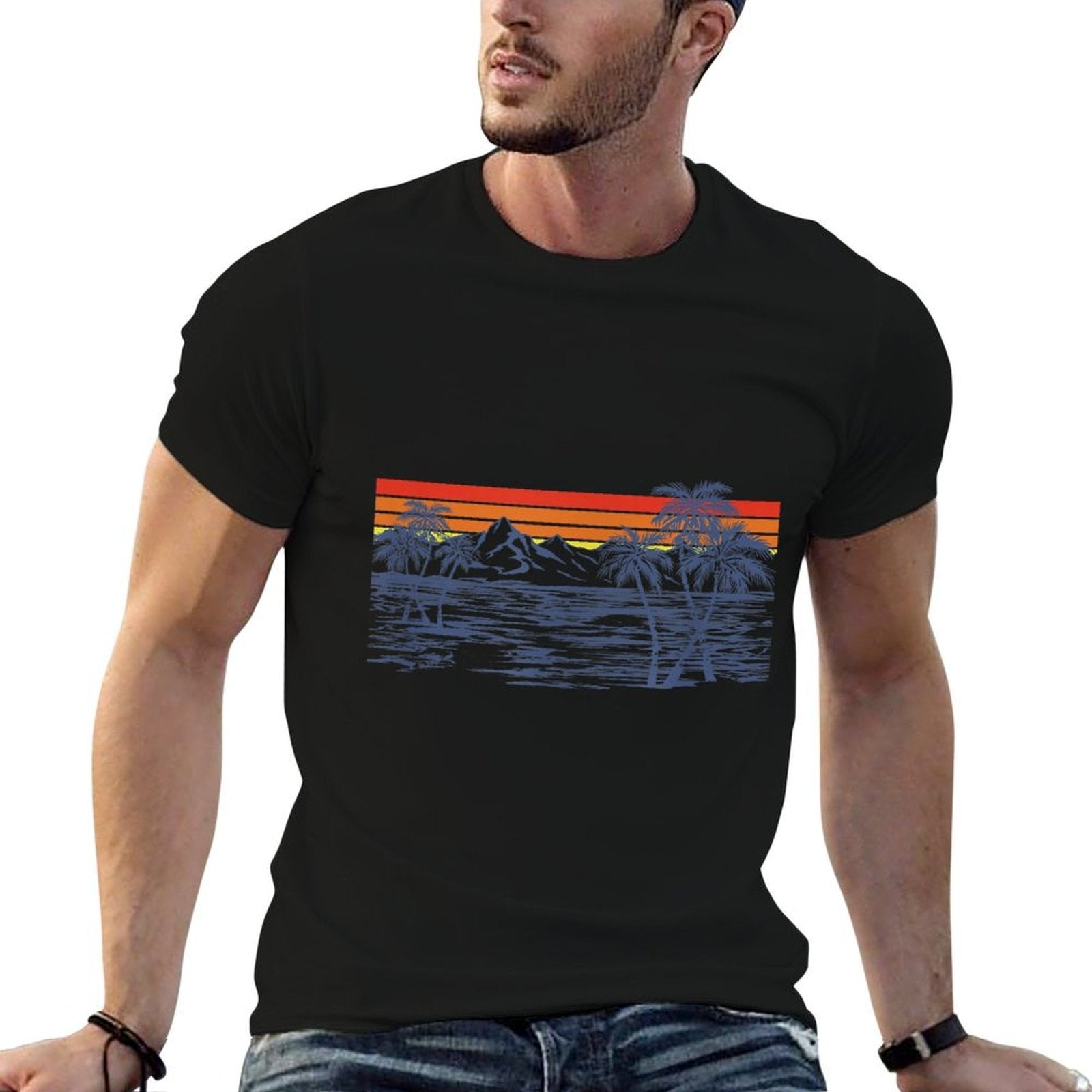 Beach Paradise Art Line Landscape Logo  Breathable T-Shirt