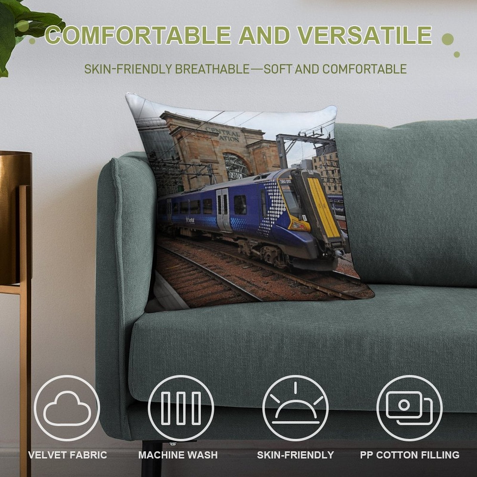 Scotrail Class 380 at Glasgow Central Soft Easy Maintenance Throw Pillow