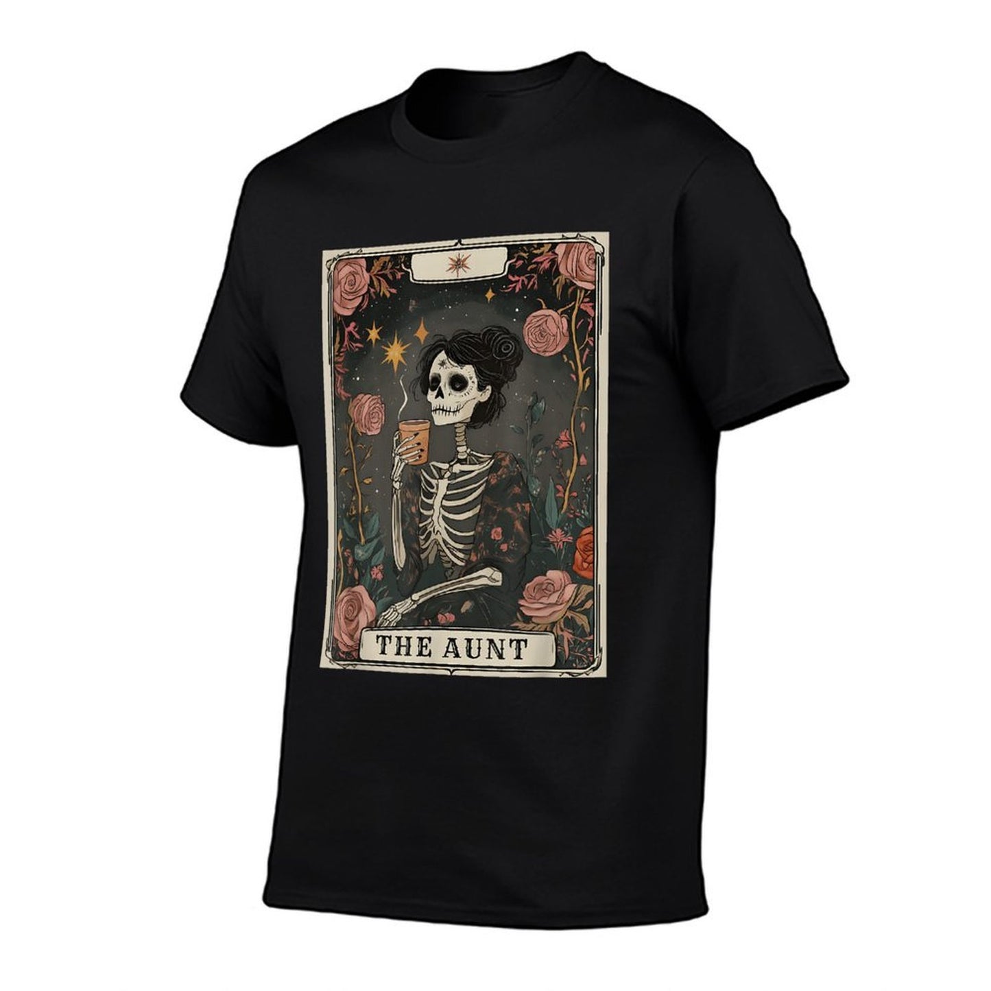 The Aunt Tarot Card Women Skeleton Aunty Coffee Lover Cotton T-Shirt