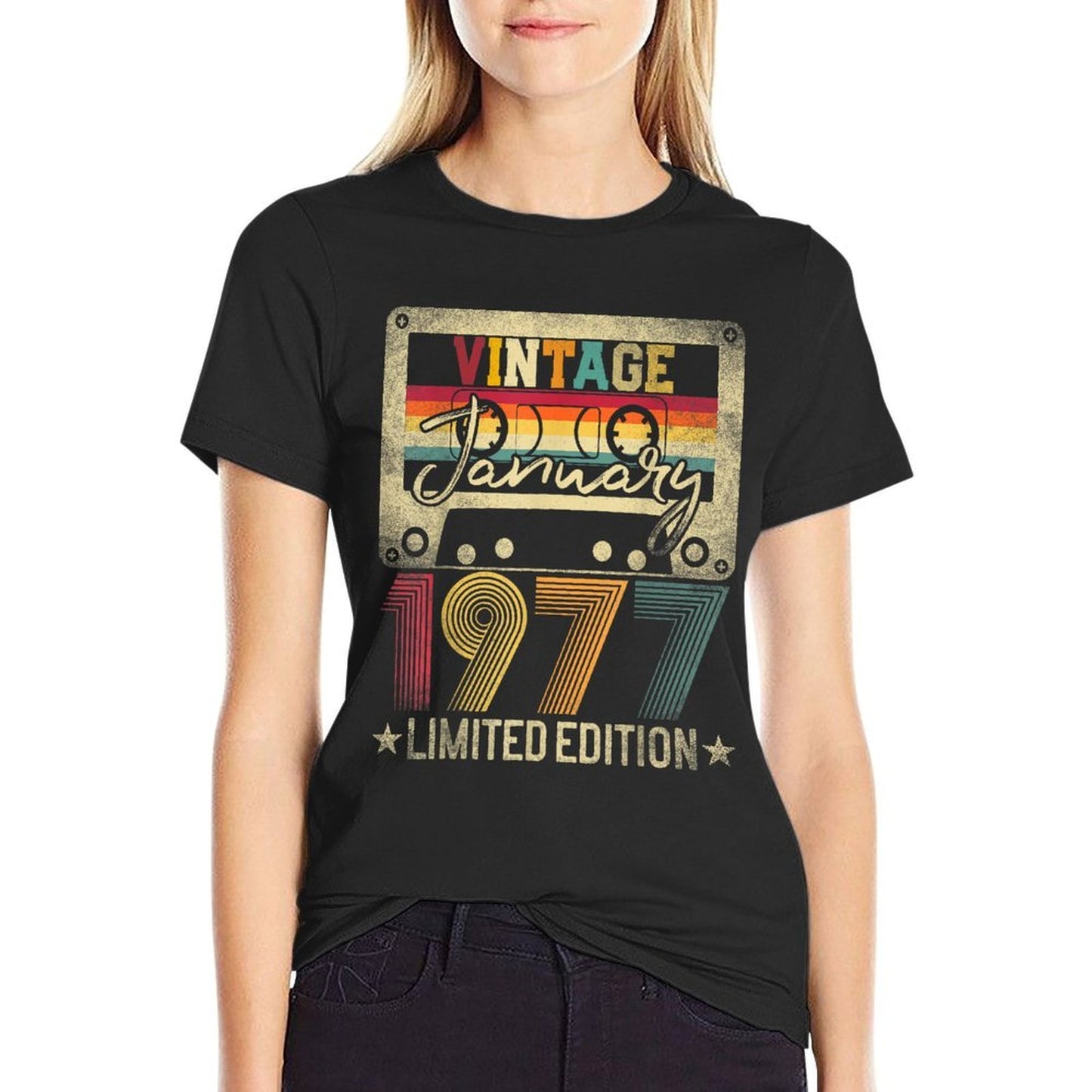 1977 January Vintage Limited Edition 48th Birthday Gift Stretchy T-Shirt