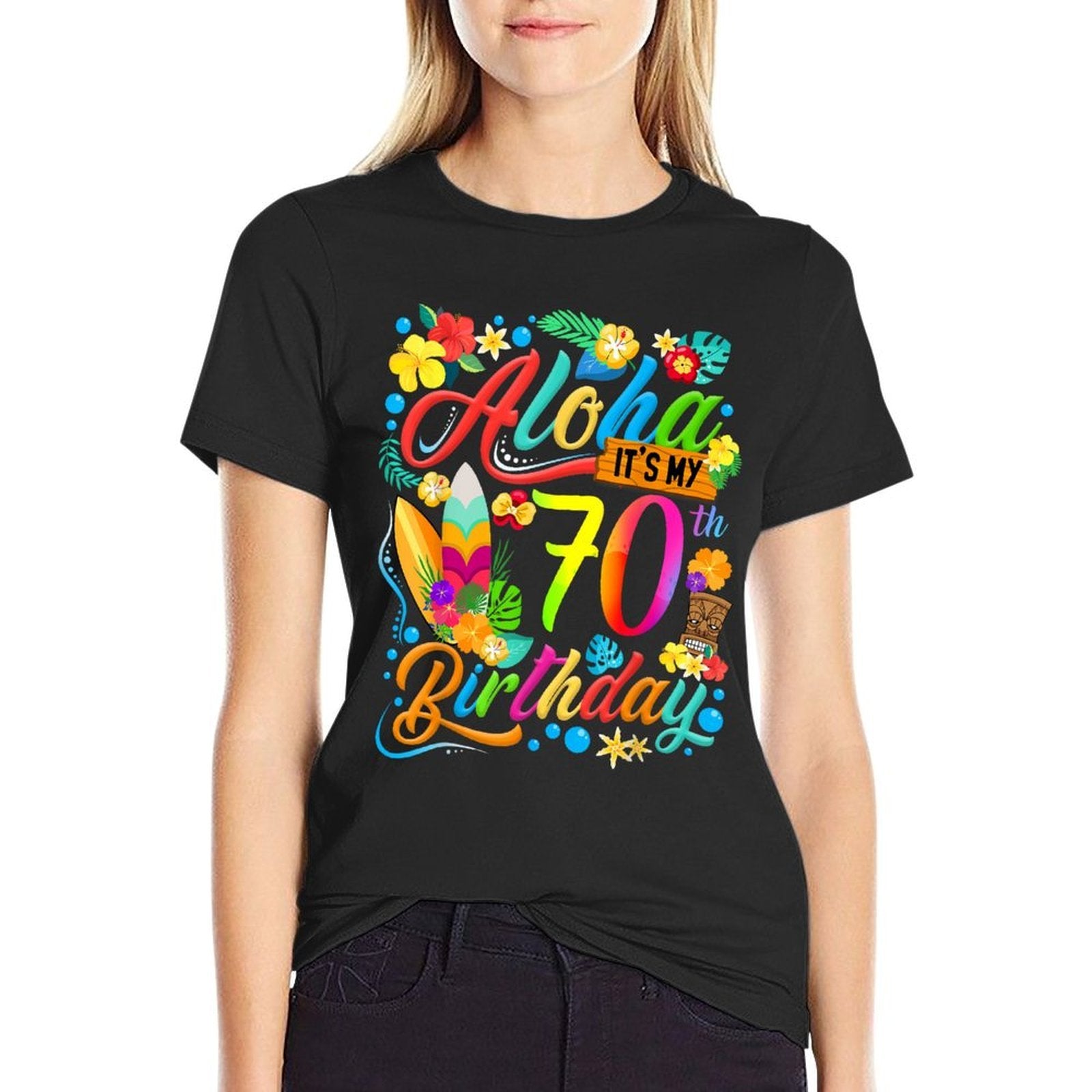 Aloha It's My 70th Birthday Surfing Hawaiian Beach Hibiscus  Trendy Pattern T-Shirt