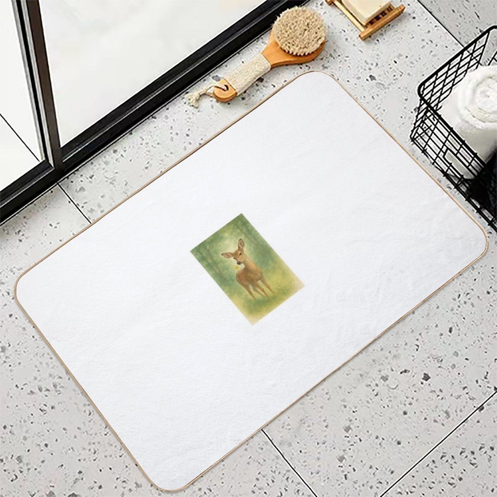 A Deer in The Forest with A Buttercup  Absorbent Bath Mat