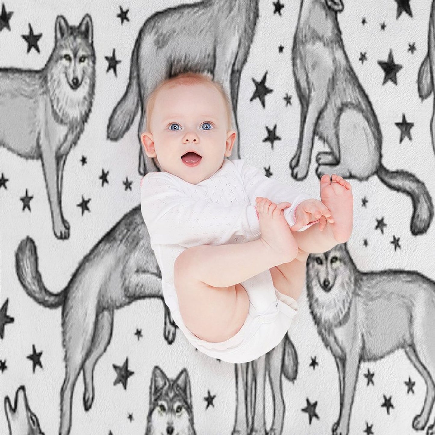 Wolves And Stars on White Quick-dry Throw Blanket