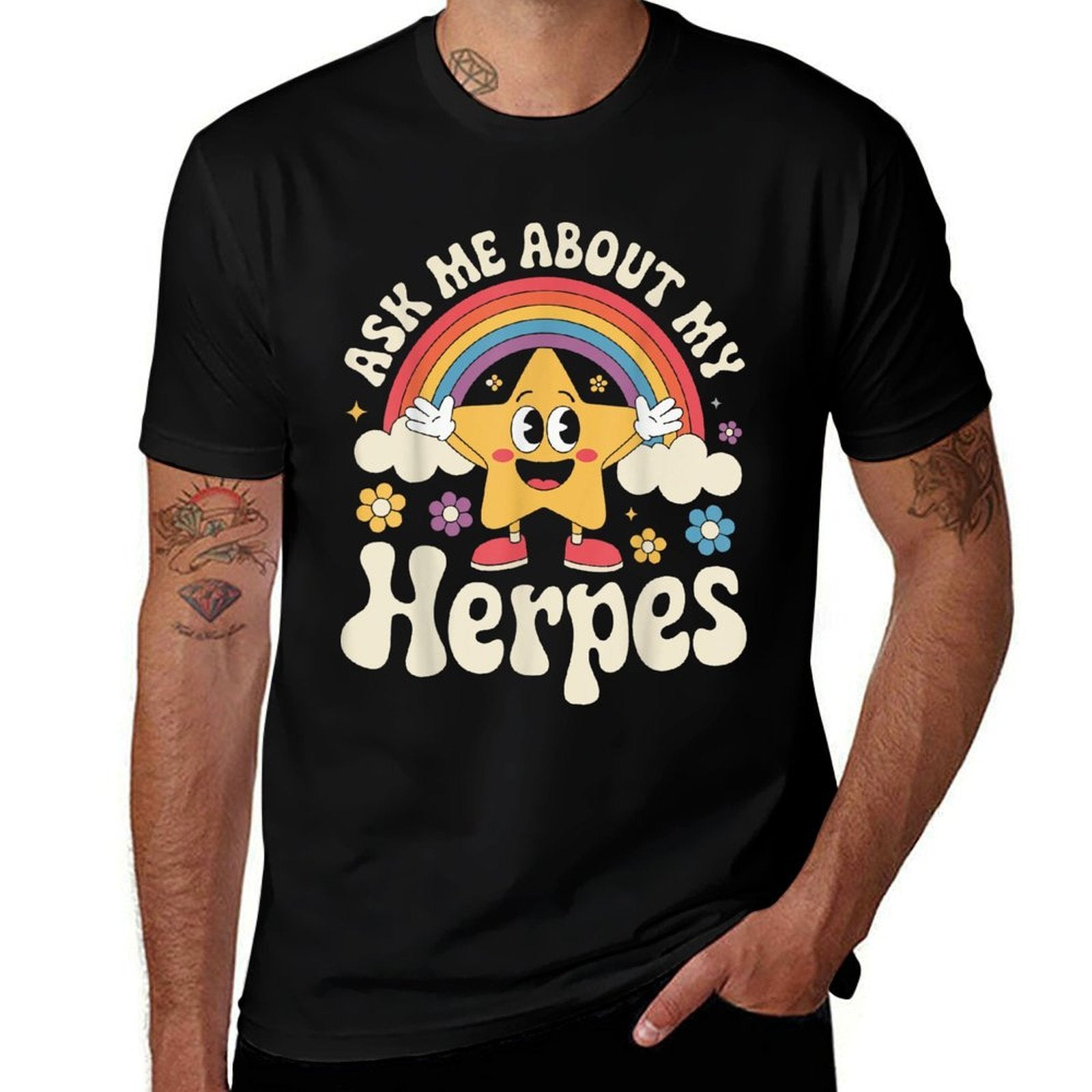 Ask Me About My Herpes  Ribbed Collar T-Shirt