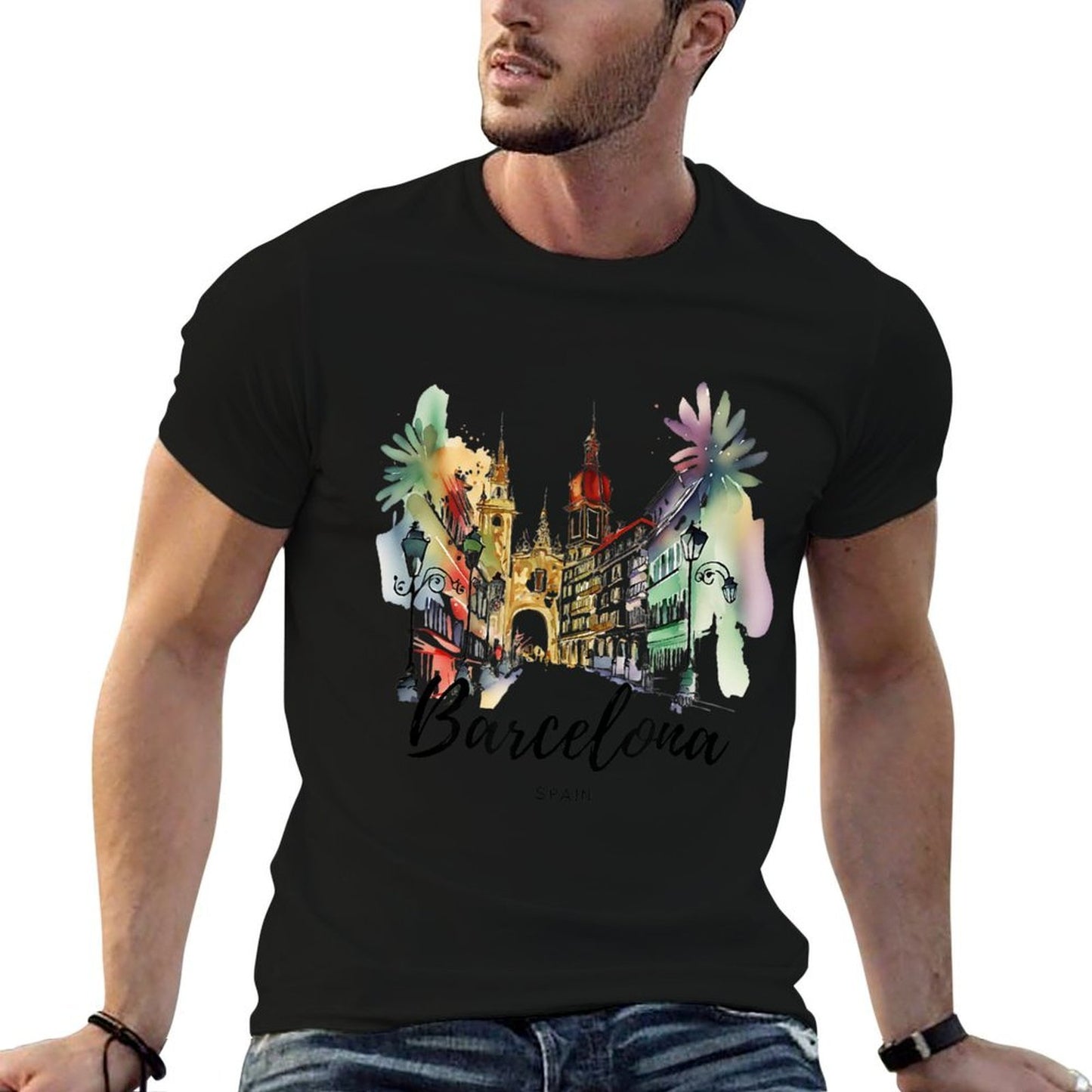 Vintage Spain Barcelona City Espana Souvenir Spain High-quality Stitching T-Shirt
