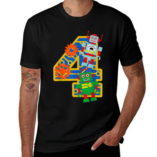 4th Birthday Boy 4 Year Old Little Robot Robotics Engineer  Versatile T-Shirt