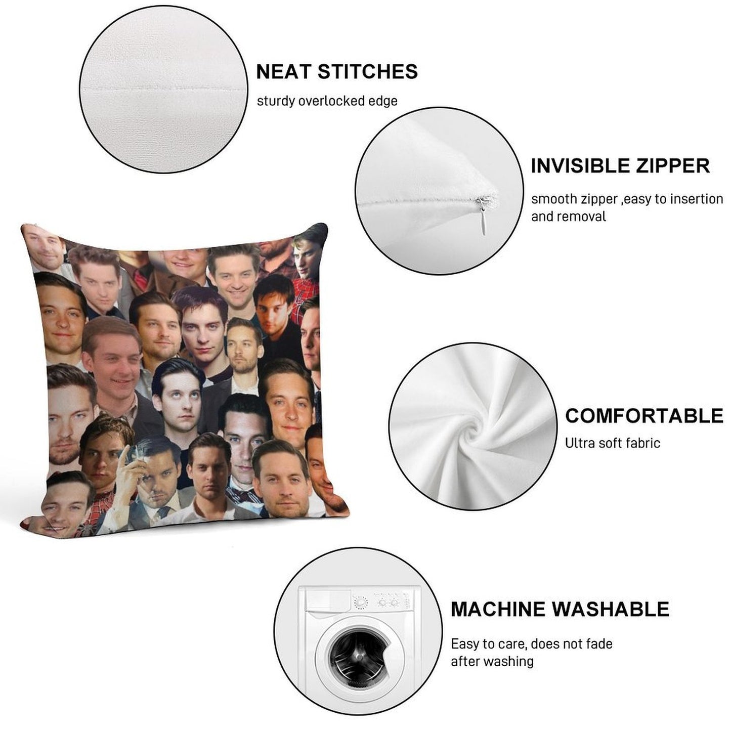 Tobey Maguire Photo Collage Soft Luxury Feel Throw Pillow