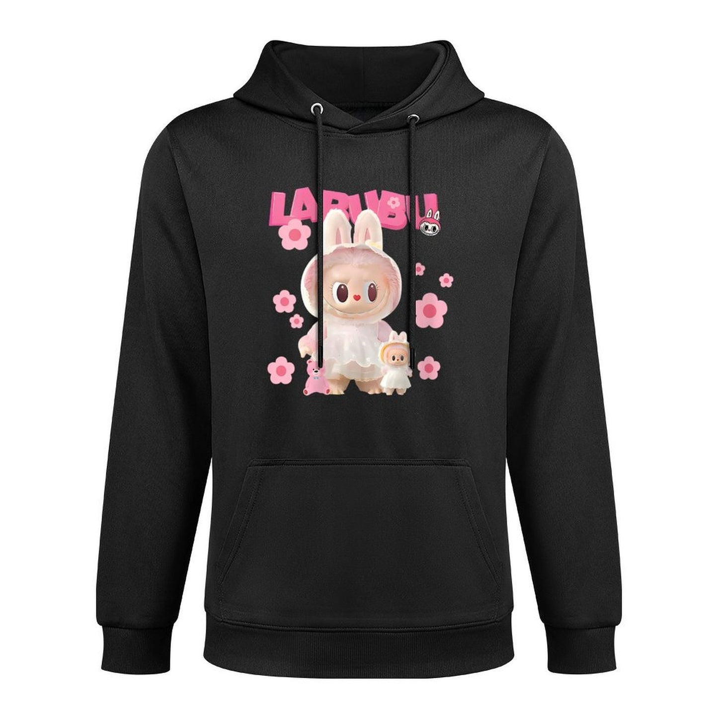 Womens Funny Labubu Lover Cute Labubu The Monsters Pink Kangaroo Pocket Hoodie