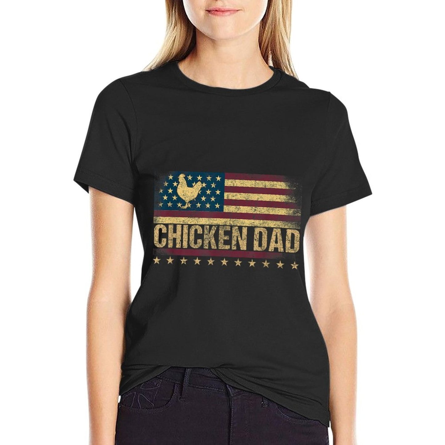 Vintage USA Chicken Dad Stars High-quality Stitching T-Shirt