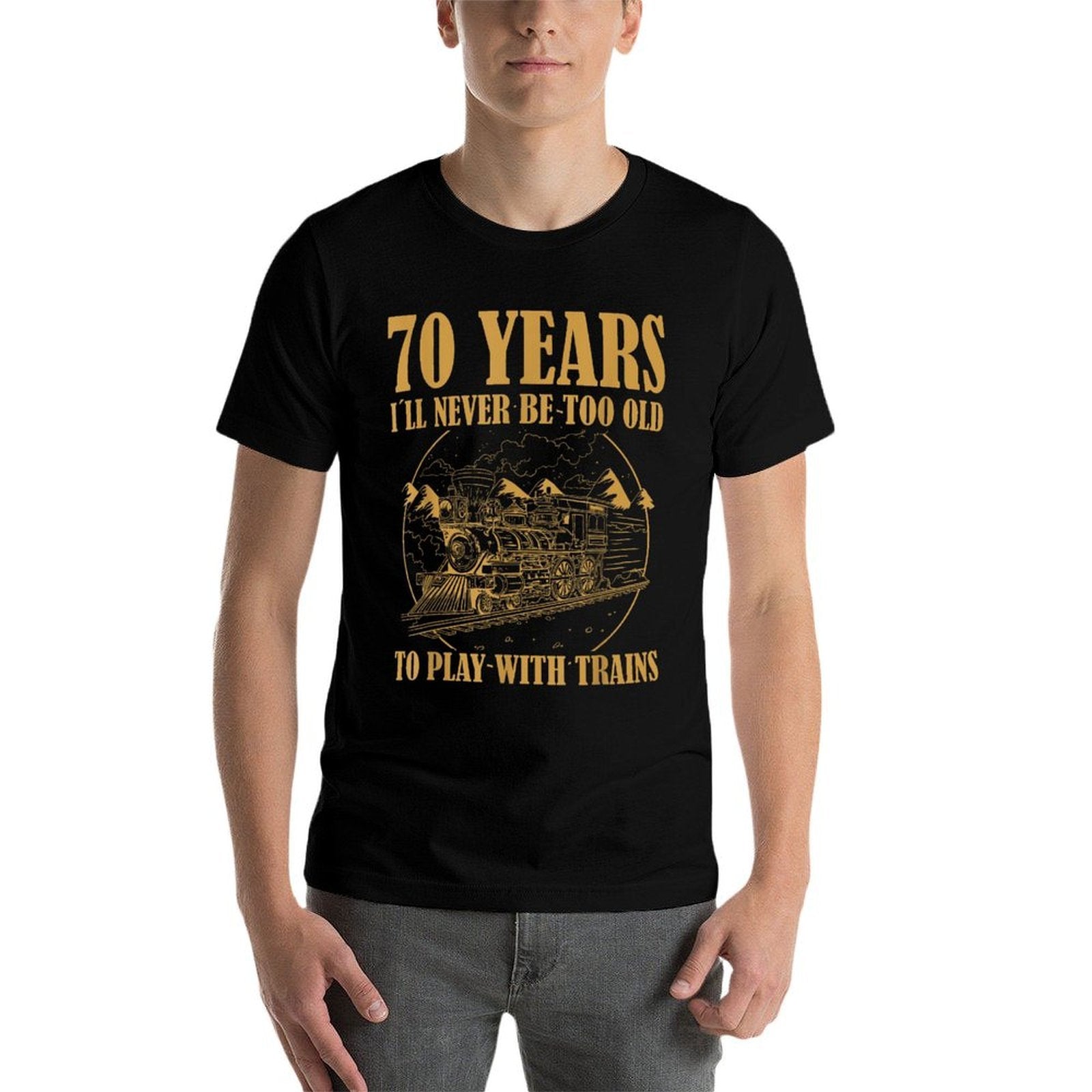 70 Year Old Vintage Railroad Steam Train 70th Birthday  Heathered Texture T-Shirt