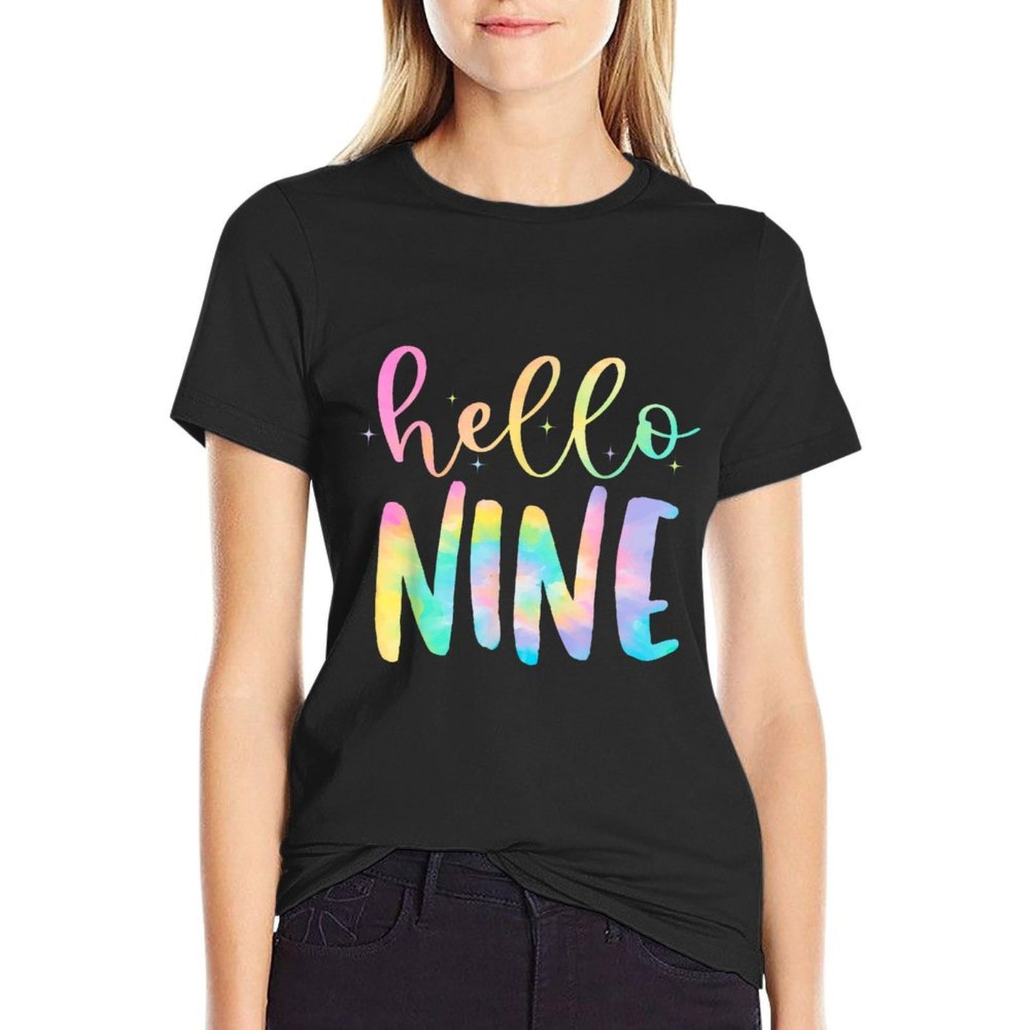 Tie Dye Hello Nine 9 Year Old 9th Birthday Girl Age 9 BDay  Breathable T-Shirt