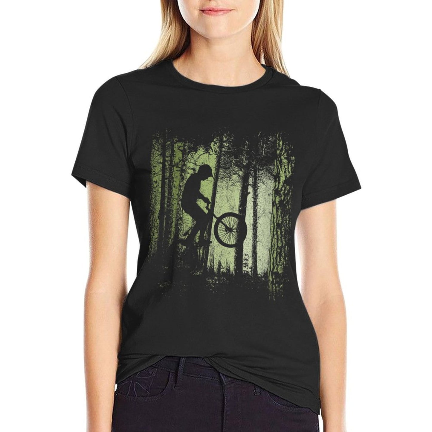 Womens Twilight Forest Trail Cyclist BMX Dirtbike Offroad Wheelie Breathable T-Shirt