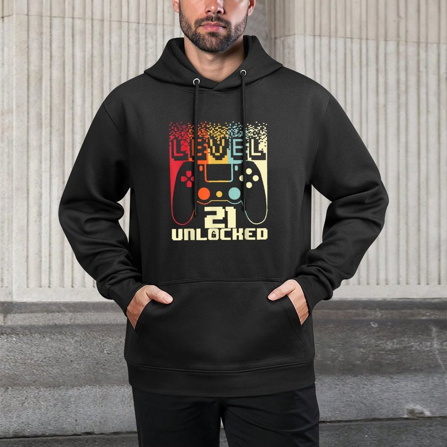 21st Birthday For Men Level 21 Unlocked Gamer 21 Year Old Kangaroo Pocket Hoodie