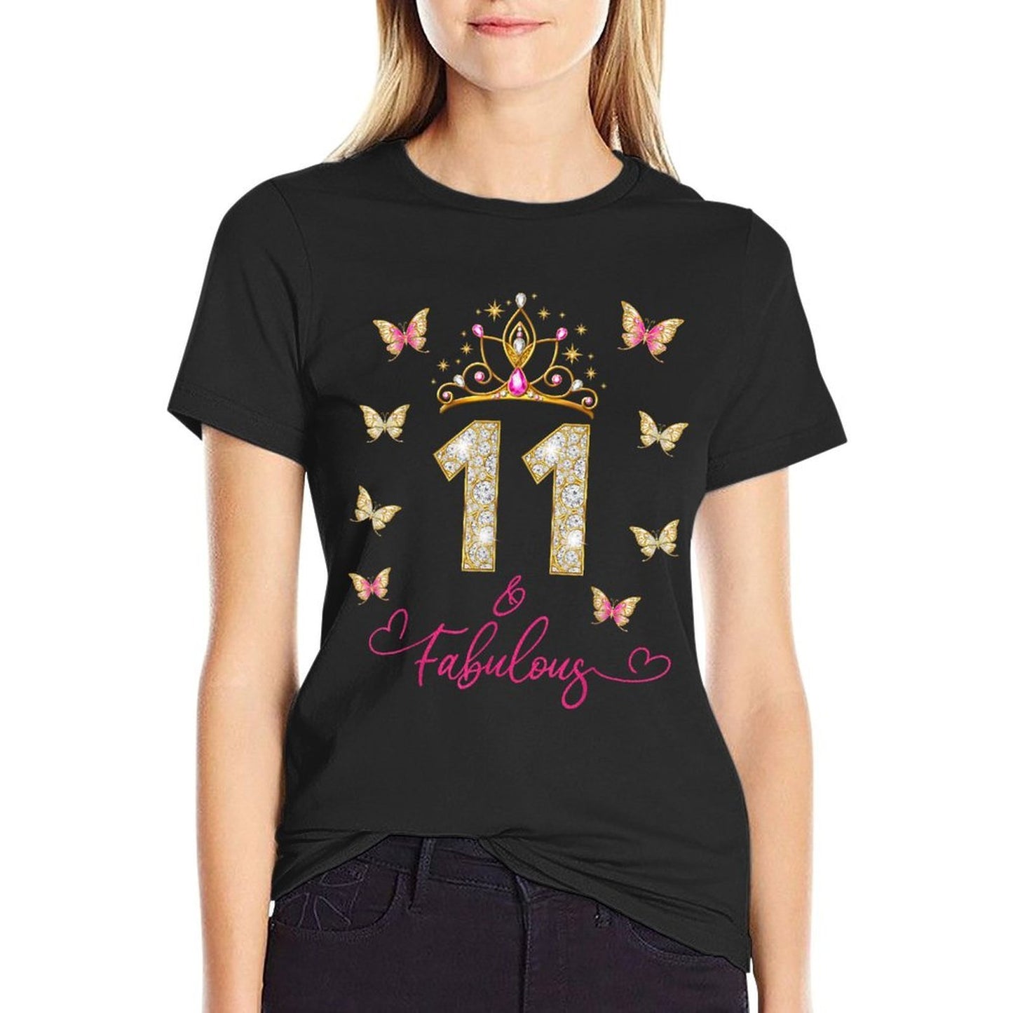 11 And Fabulous, 11 Years Old Girls, 11th Birthday Heathered Texture T-Shirt