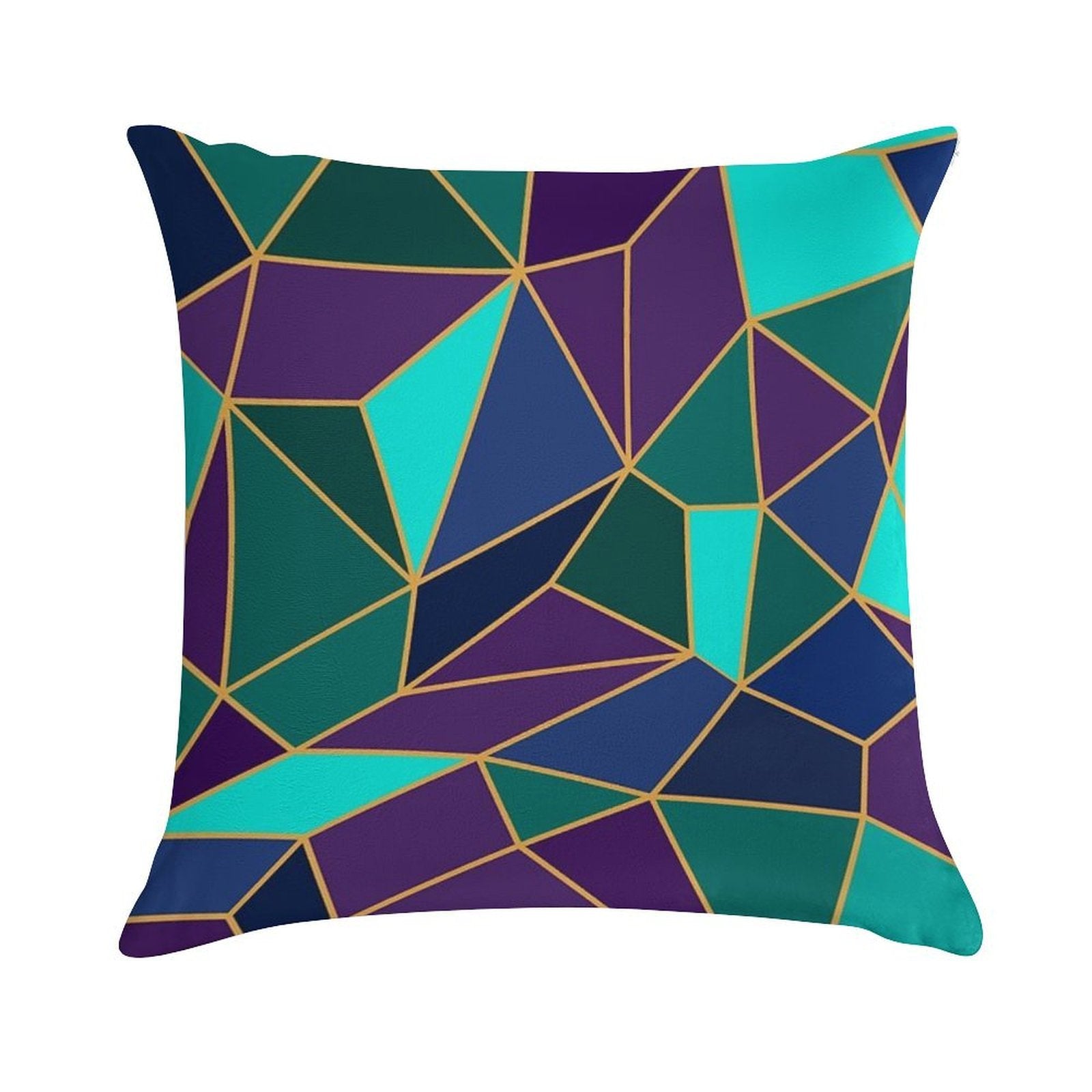 Abstract Geometric Stained Glass Style Purple & Teal Soft Short Plush Fabric Throw Pillow