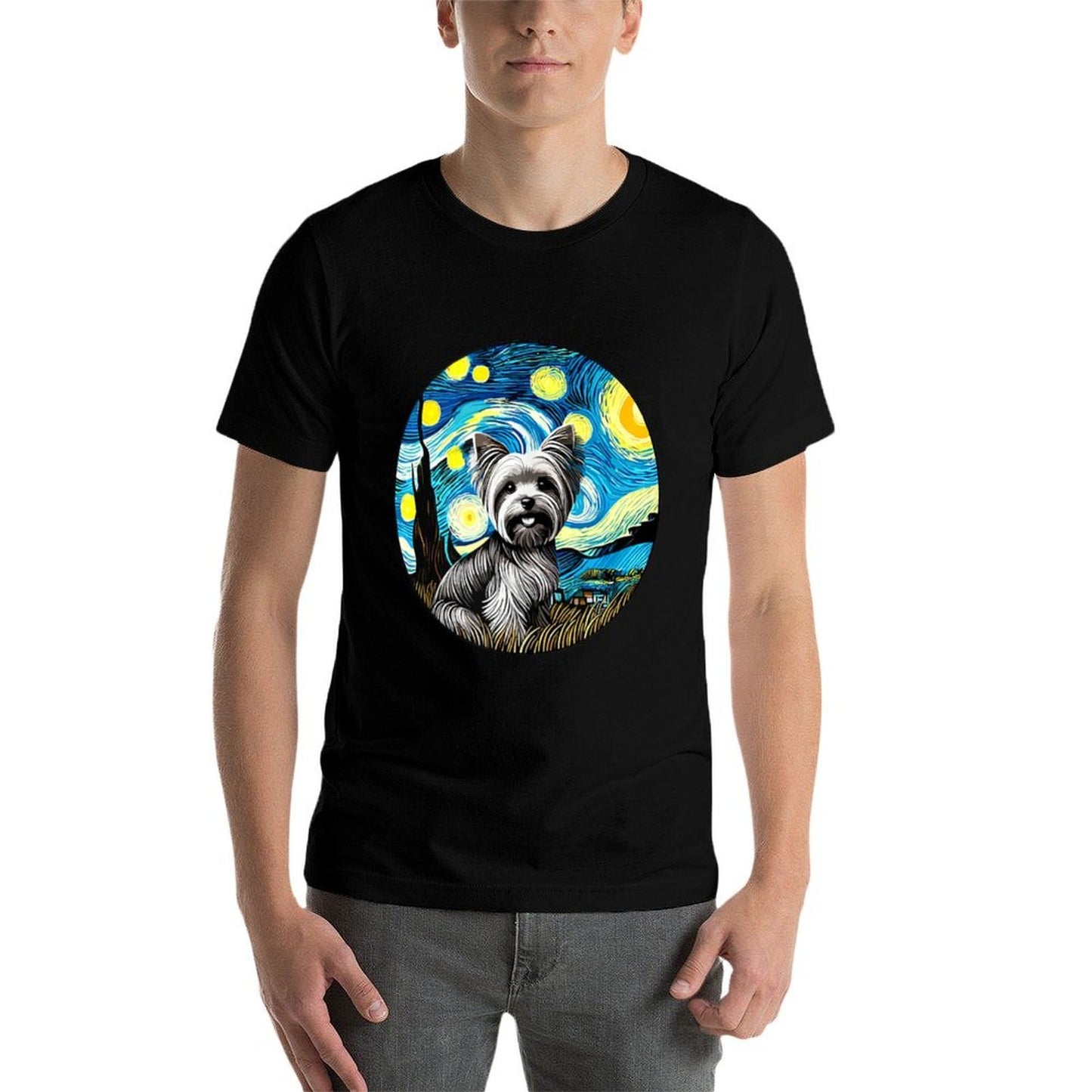 Yorkshire Terrier Yorkie Dog - Van Gogh Starry Night Style Stretchy T-Shirt