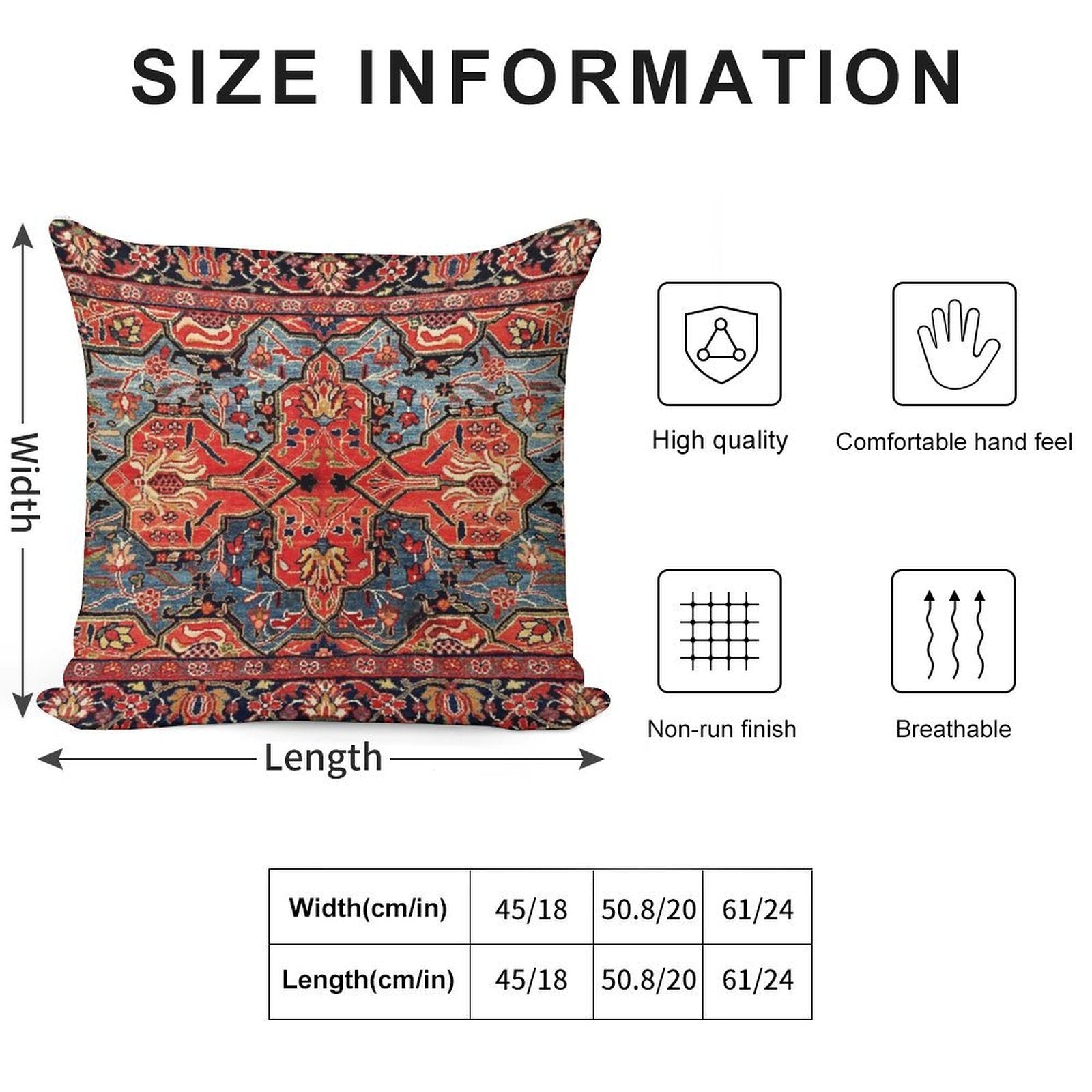 Kashan Poshti Central Persian Rug Print Soft Gift Ready Throw Pillow