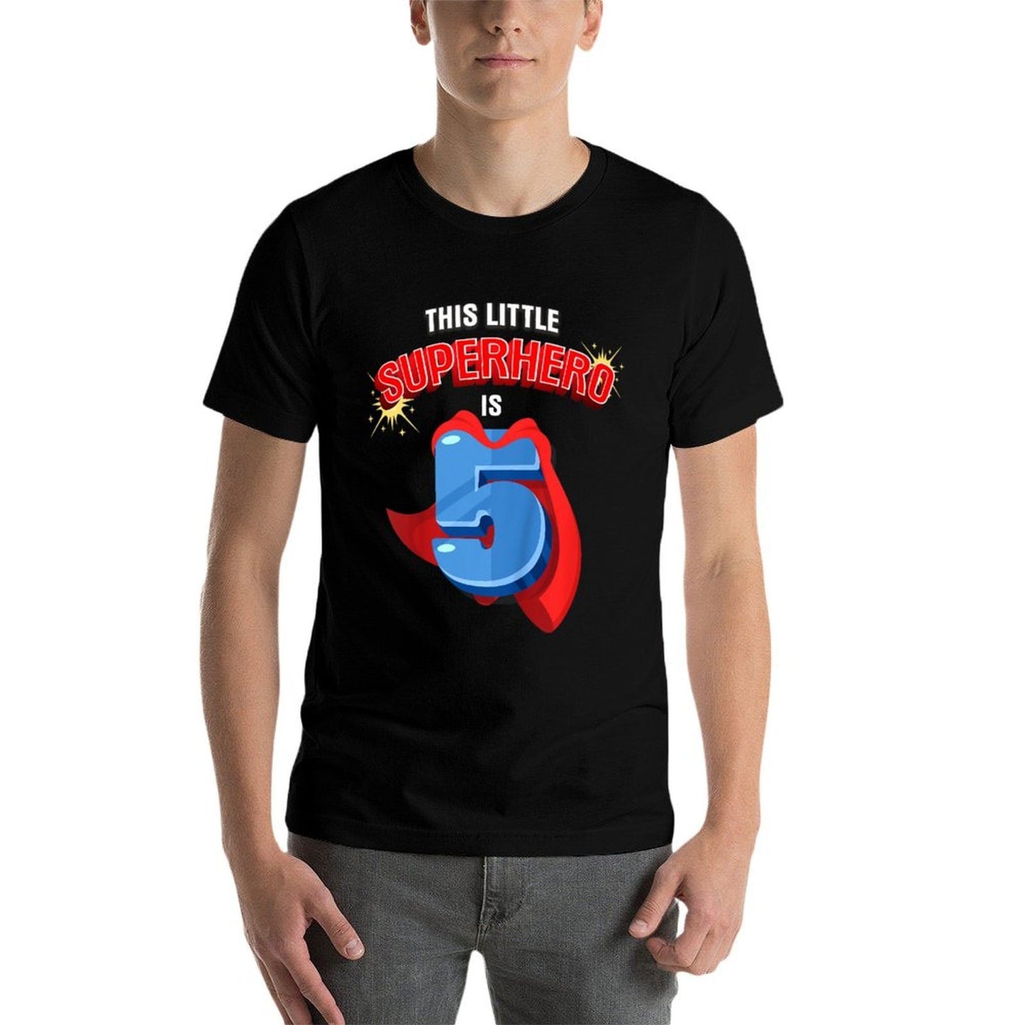 This Little Superhero Is 5 Birthday Superhero 5 Year Old Boy  Oversized Silhouette T-Shirt