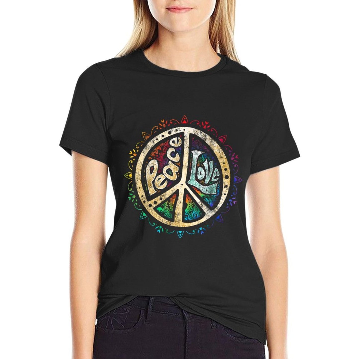 Vintage Groovy Hippie Gifts Retro Psychedelic Peace Sign Hip Funky Radical Unisex Adult Classic Fit - Black - Small Cotton T-Shirt